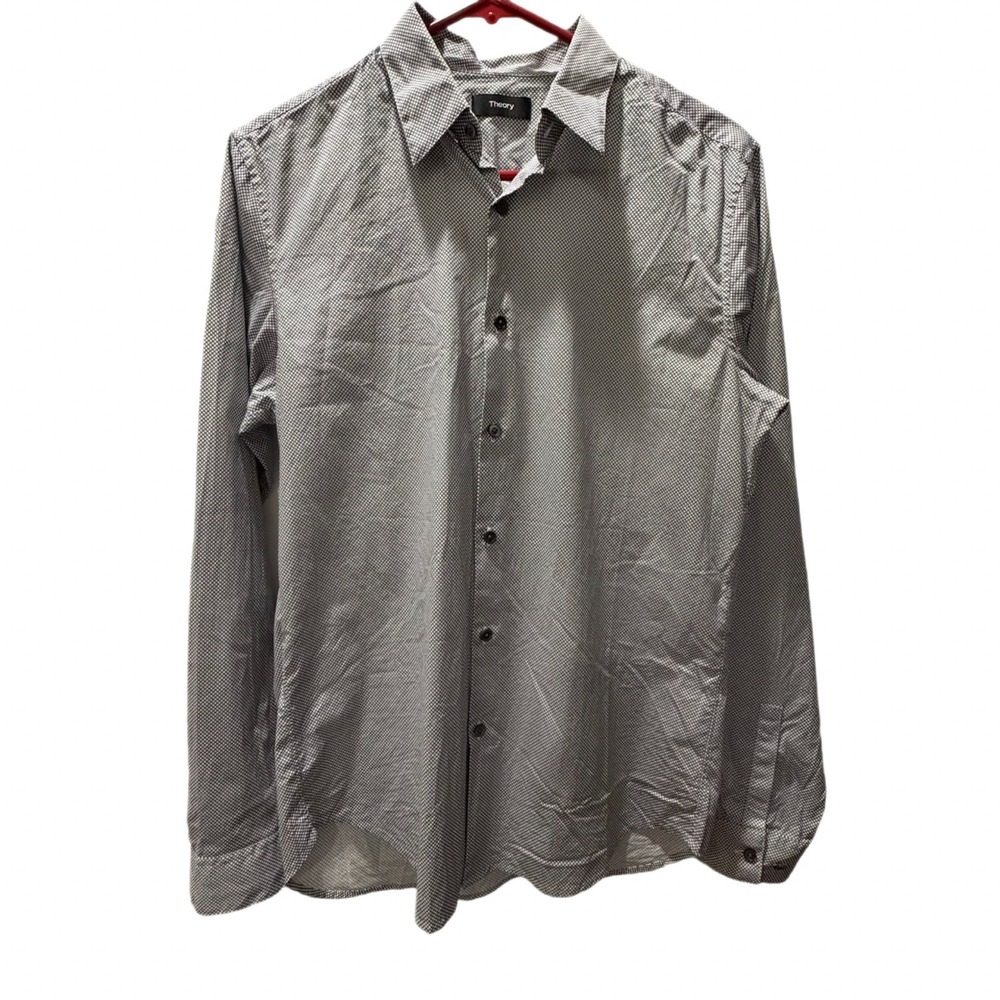Theory Mens Geometric Slim Fit Long Sleeve Button Up Small Preppy Distinguished